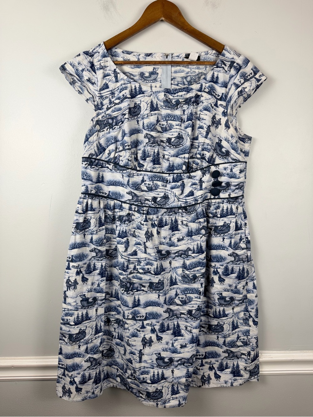 RETROLICIOUS blue white winter scene cap sleeve dress size 1x